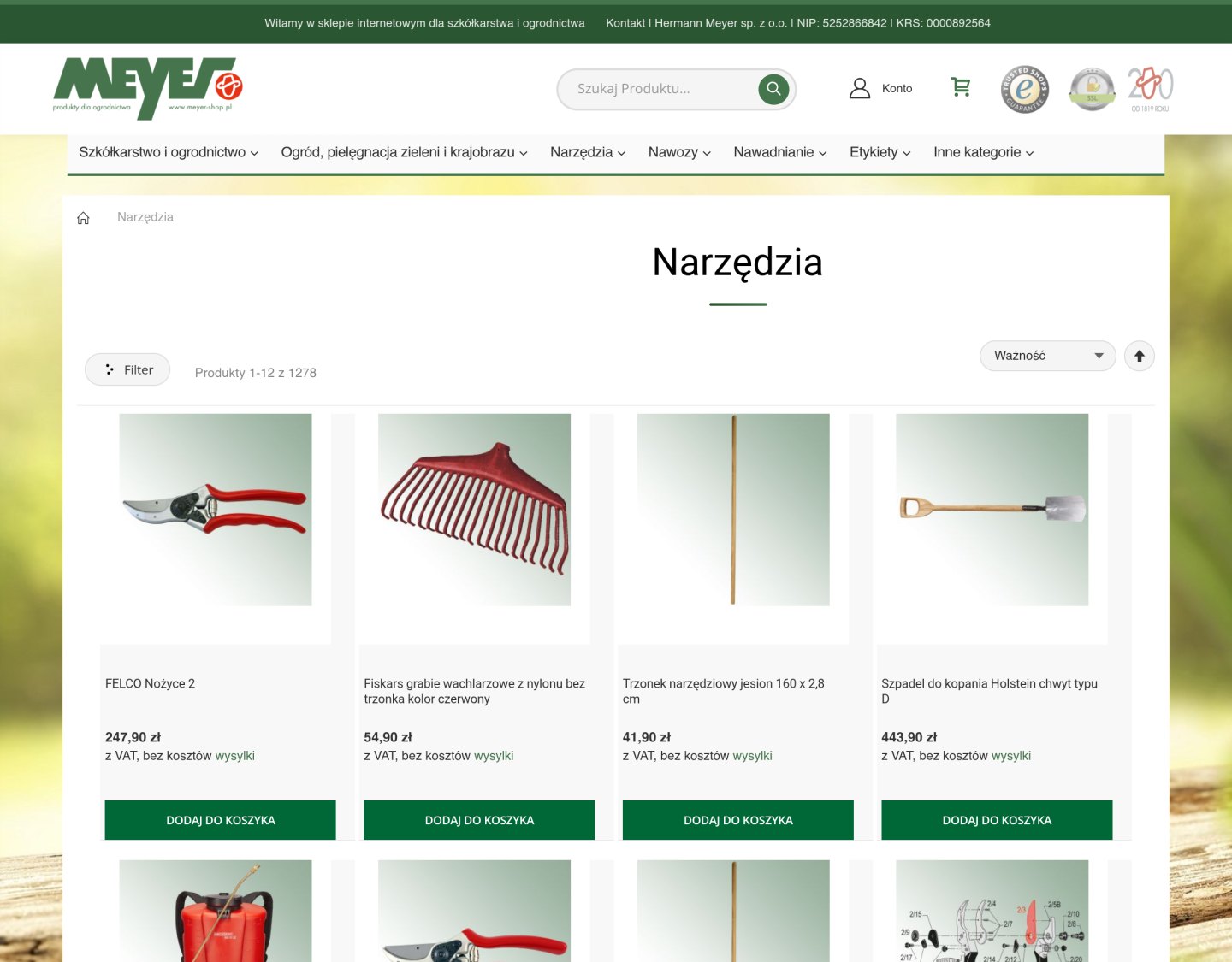 Kategorieseite Werkzeuge und Gartengeräte im Magento-2-Onlineshop von Hermann Meyer