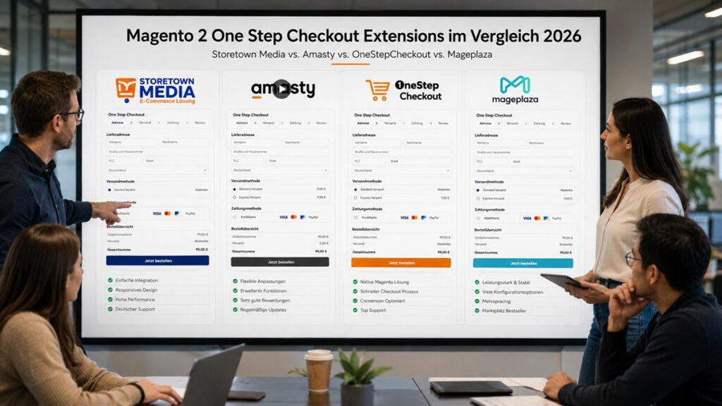 Magento 2 One Step Checkout Extensions im Vergleich 2026: STM vs. Amasty vs. OneStepCheckout vs. Mageplaza