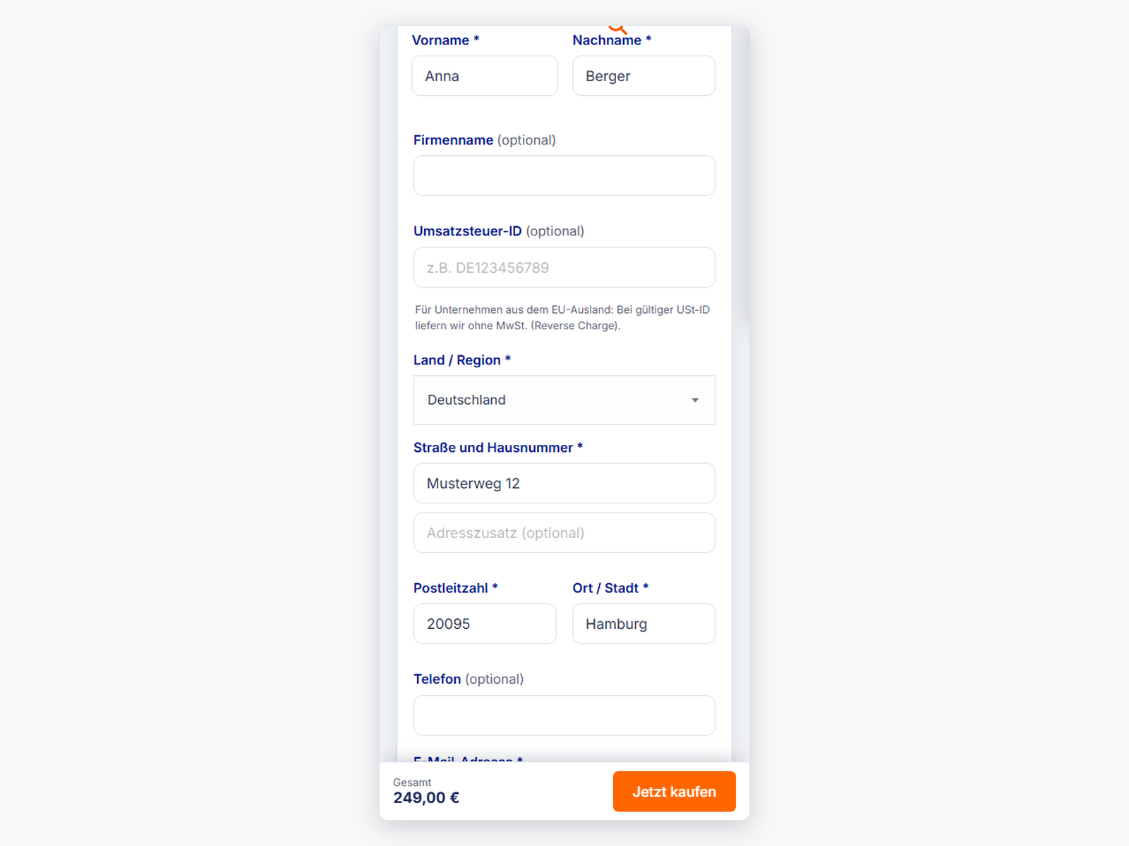 Die mobile Sticky-Leiste mit Gesamtsumme und Kaufknopf, während der echte Knopf außer Sicht ist