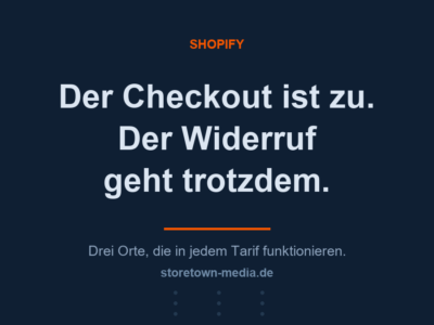Widerrufsbutton in Shopify: Eingriffe in den Checkout sind ausserhalb von Shopify Plus gesperrt, eigene Widerrufsseite mit Bestelldatenabgleich funktioniert in jedem Tarif