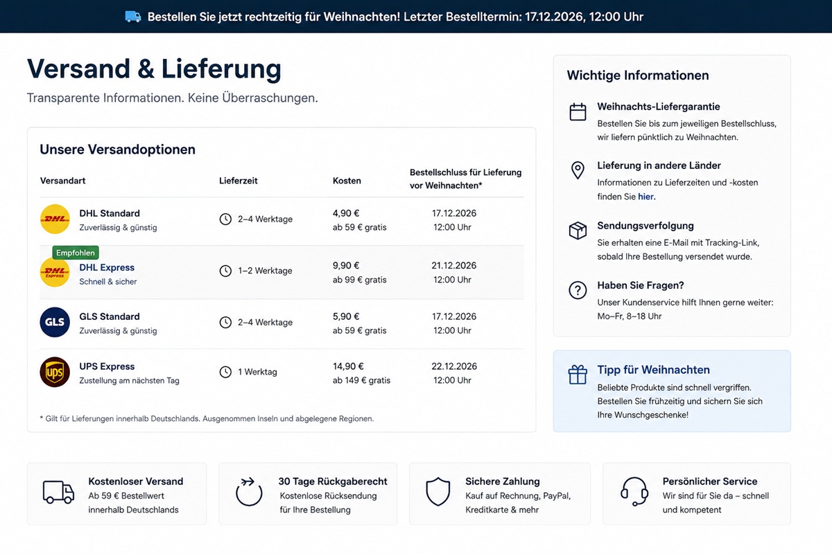 Beispiel versanddarstellung onlineshop Versandkosten und Lieferzeit kommunizieren, bevor der Kunde fragt Bestellbestätigung Lieferzeit Beispiel versanddarstellung onlineshop Versandkosten und Lieferzeit kommunizieren, bevor der Kunde fragt Bestellbestätigung Lieferzeit