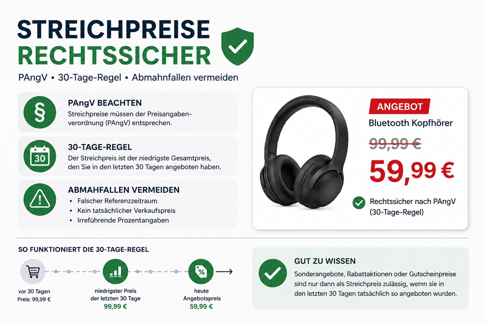 Streichpreise rechtssicher: PAngV, 30-Tage-Regel, Abmahnfallen