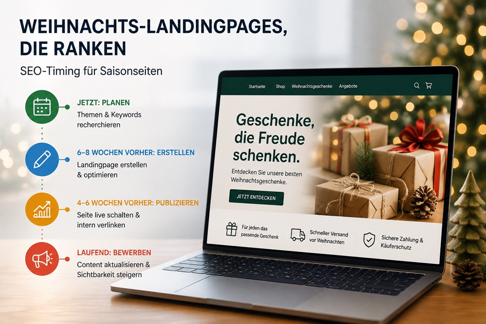Weihnachts-Landingpages, die ranken: SEO-Timing für Saisonseiten