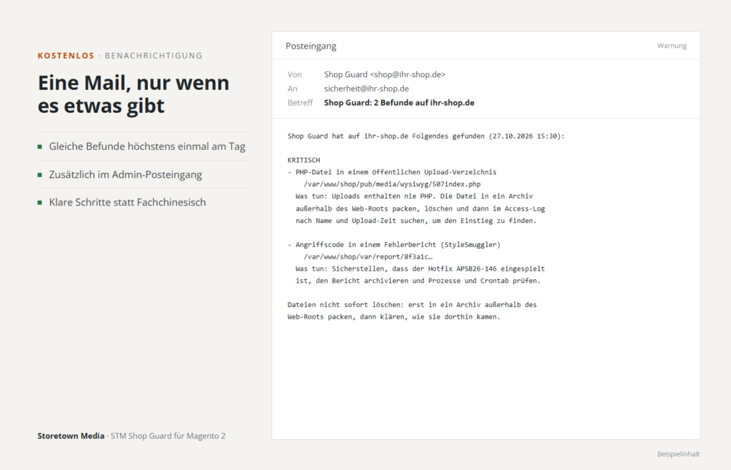 Benachrichtigung per Mail nur bei neuen Befunden, mit klaren Schritten