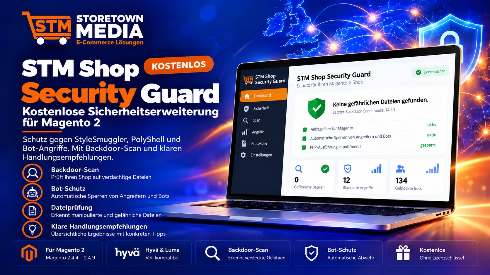STM Shop Security Guard: kostenlose Magento 2 Security Extension mit Backdoor-Scan, Bot-Schutz und Dateiprüfung