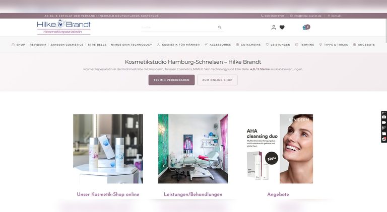 WooCommerce-Shop für professionelle Hautpflege – das Kosmetikinstitut Hilke Brandt – Branding Referenz Storetown Media