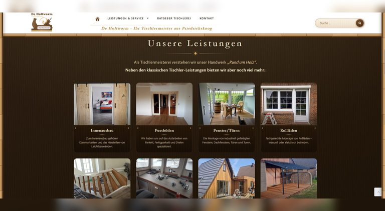 Tischler-Homepage mit WordPress – Tischlerei De Holtworm in Friedrichskoog – Graphic Design Referenz Storetown Media